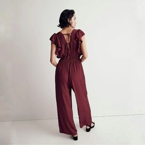 Madewell Ruffle Red Dotted Burgundy Jumpsuit NWT